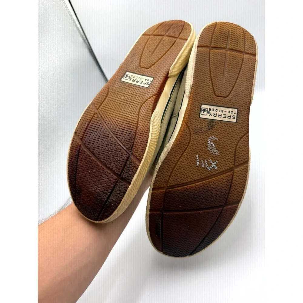 Sperry Top-Sider 0777916 Mens 11.5 M Khaki Canvas Moc Toe Slip On Boat Shoes